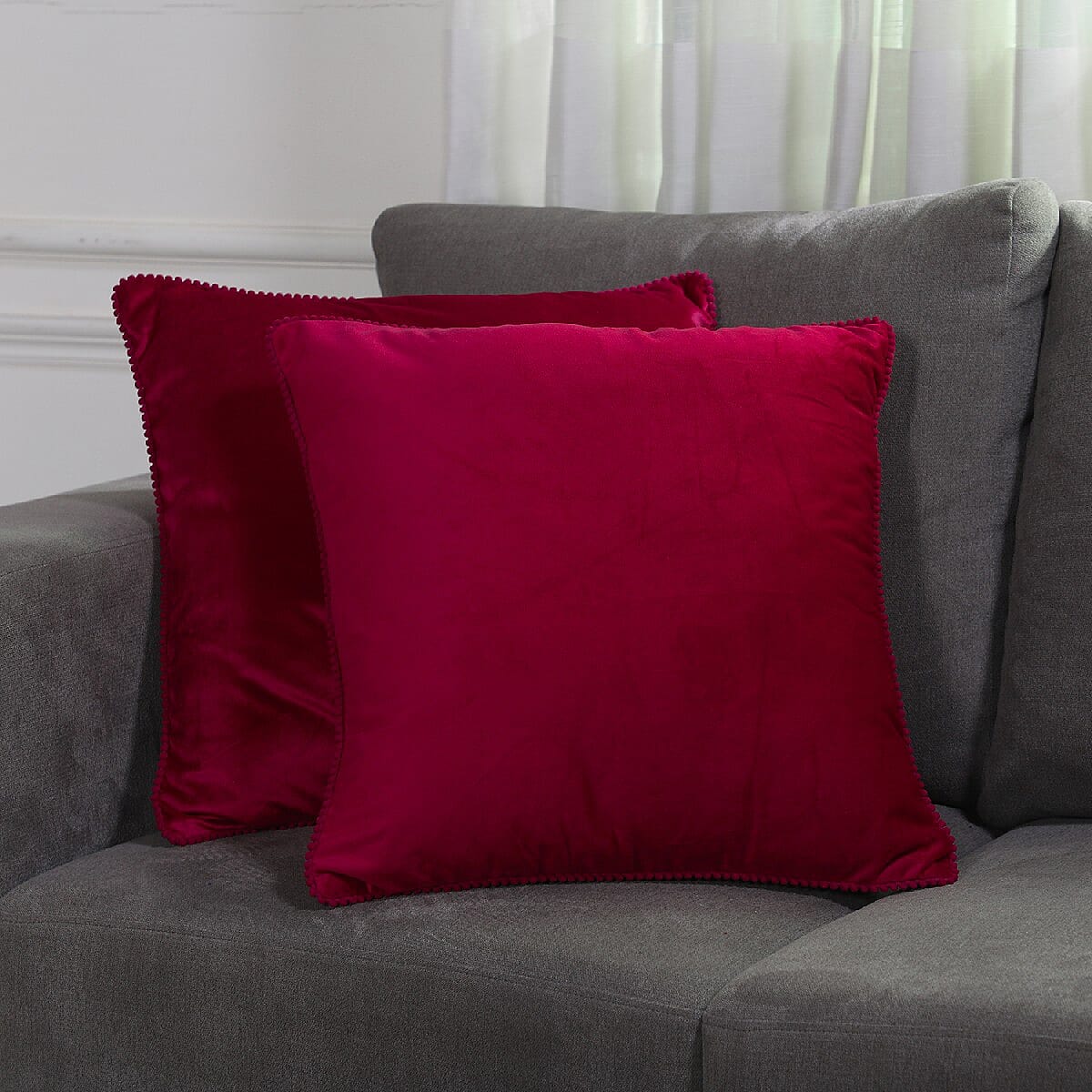 Set of 2 Solid Velvet Cushion Cover  (Size 45x45 Cm) Red Wine