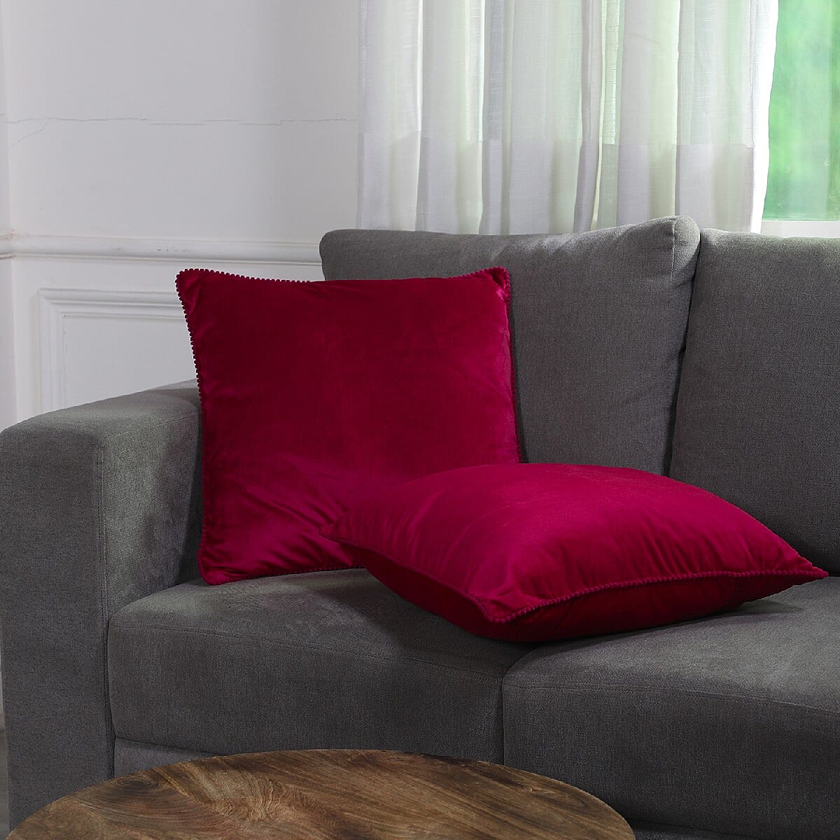 Set of 2 Solid Velvet Cushion Cover  (Size 45x45 Cm) Red Wine