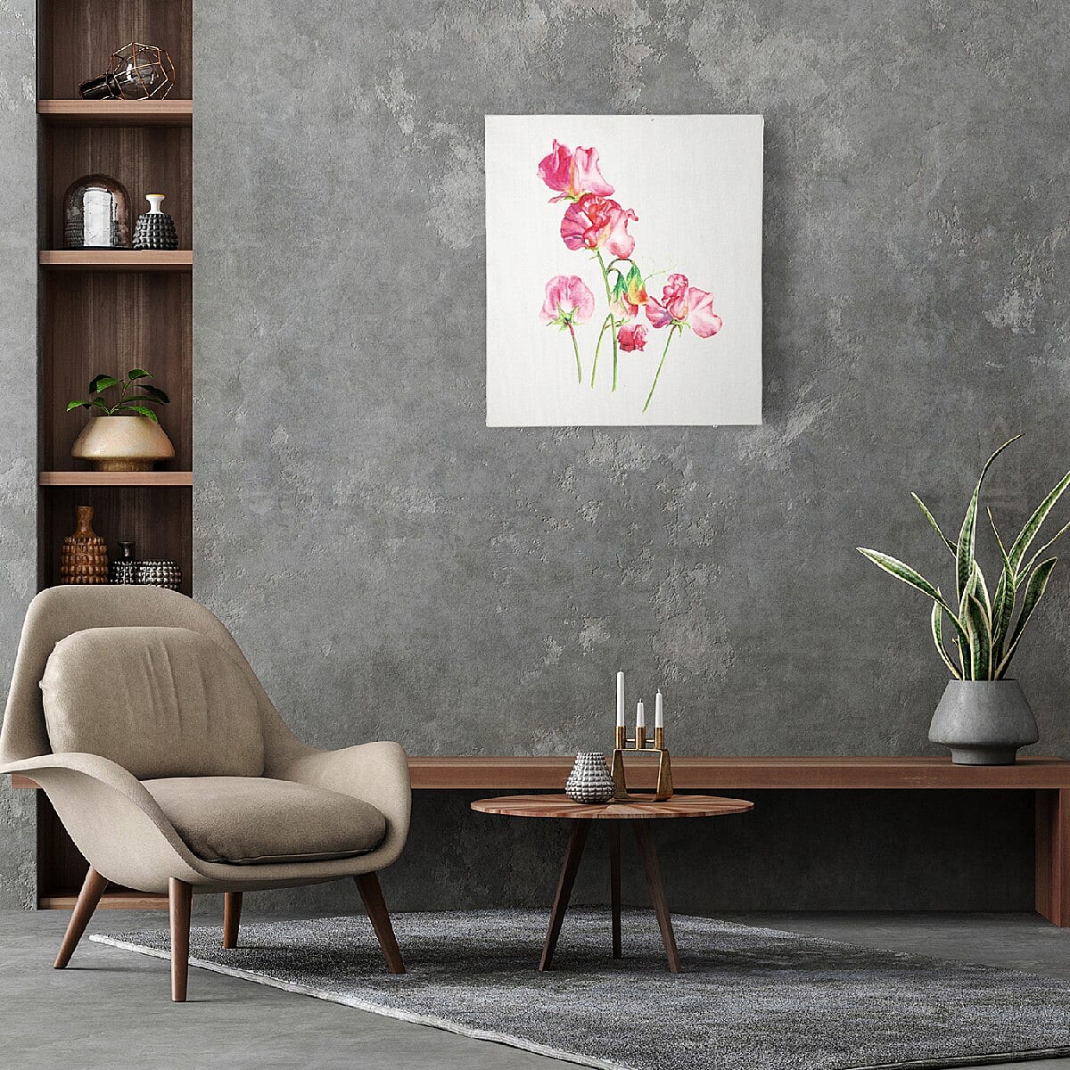 Wooden Framed Canvas Digital Tree Print Wall Painting (Size 43.3x38cm) - Pastel Grey & Multi