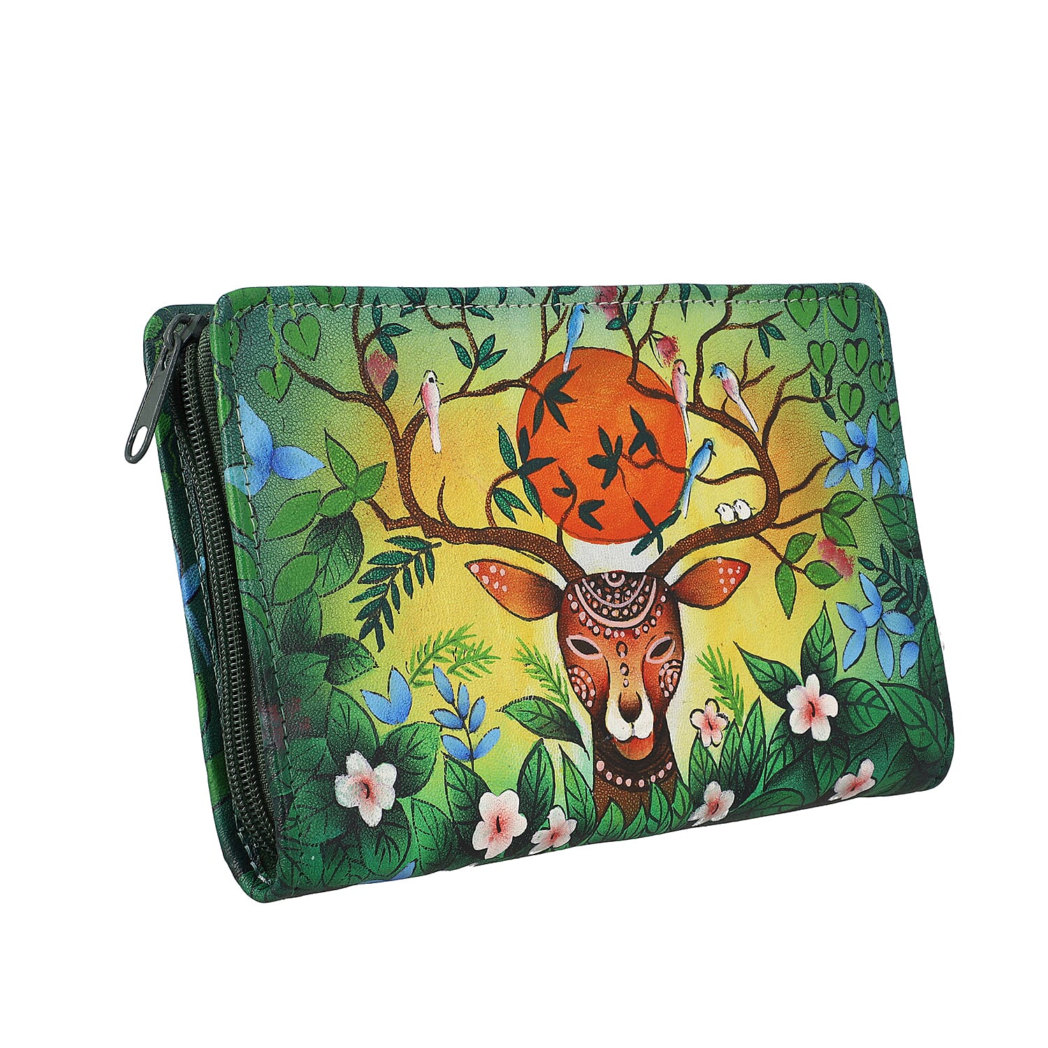 Portable Hand Printed Deer Mother Theme Jewellery Organiser - Black and Multi