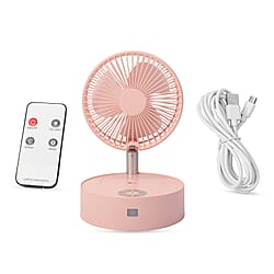 Portable and Lightweight Foldable Fan with Four Wind Speed Settings (Includes 1pc Remote Control, 1pc USB Cable) - Pink