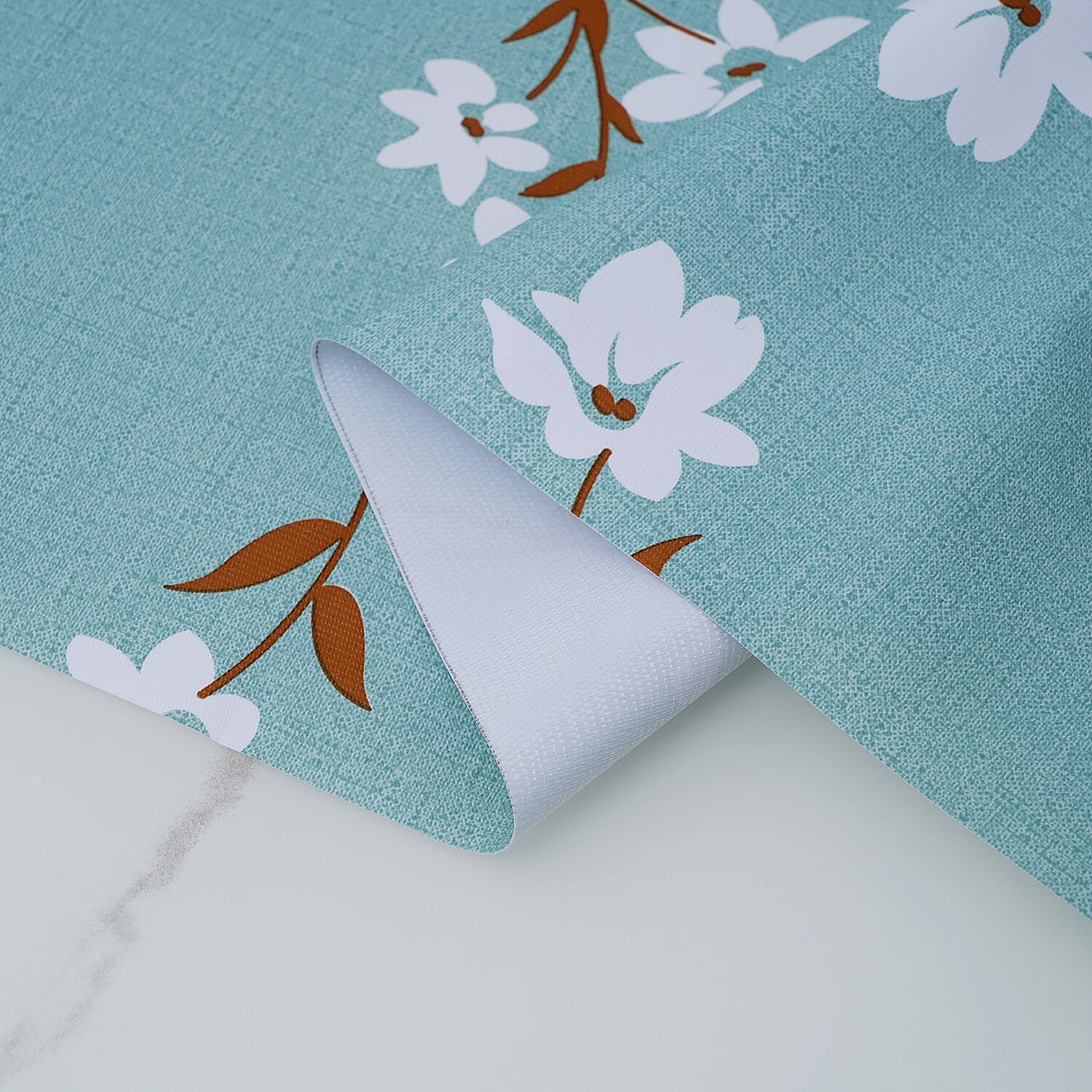 100% Waterproof PVC Table Cloth with Floral Pattern (Size 140x137cm) - Pastel Green & White