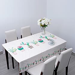 100% Waterproof PVC Table Cloth with Cactus Pattern (Size 140x137cm) - Cream