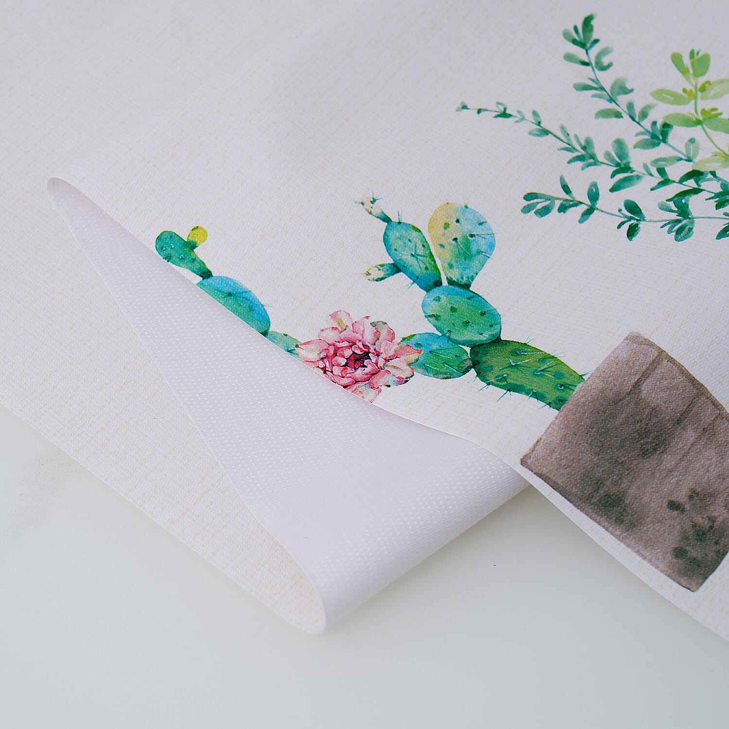 100% Waterproof PVC Table Cloth with Cactus Pattern (Size 140x137cm) - Cream