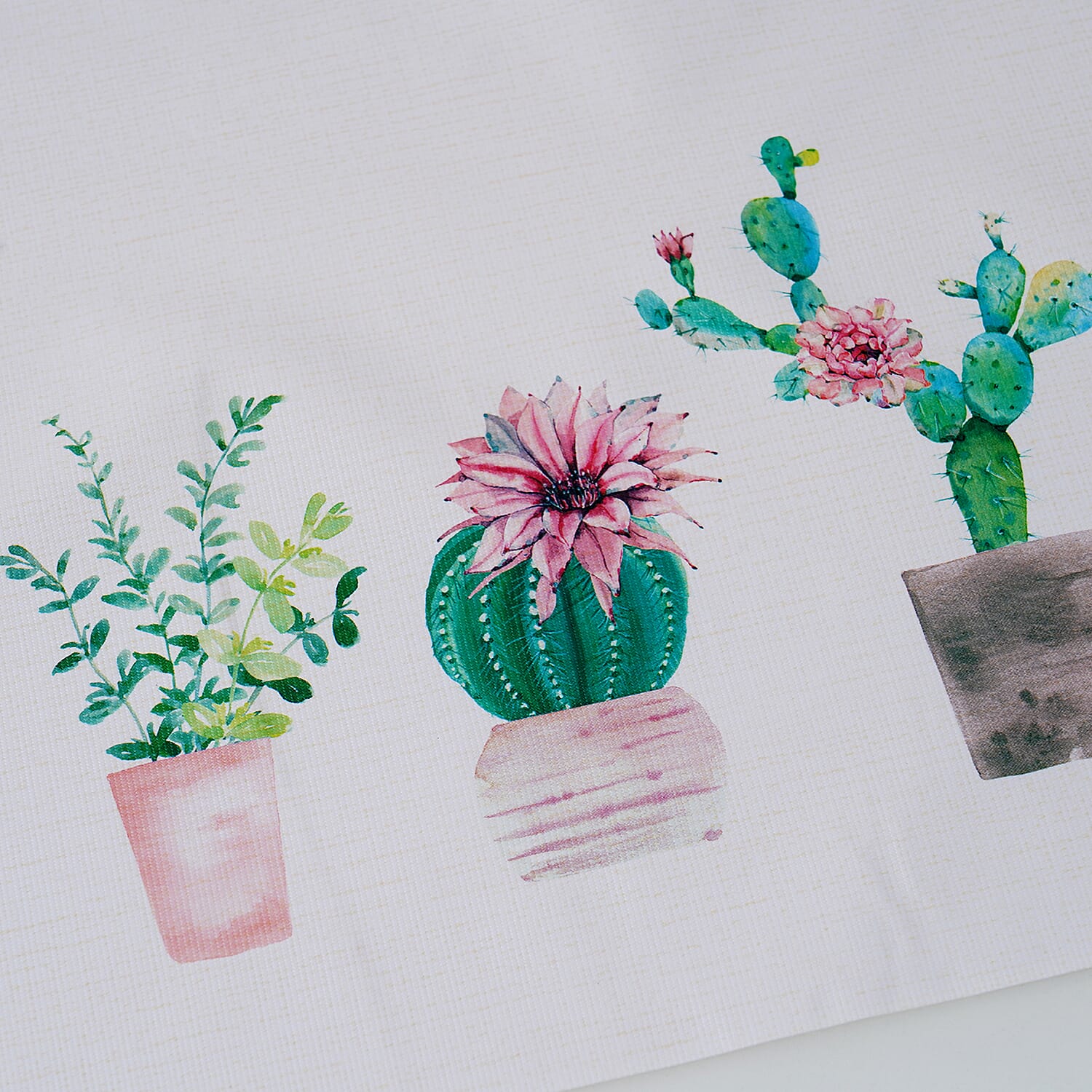 100% Waterproof PVC Table Cloth with Cactus Pattern (Size 140x137cm) - Cream