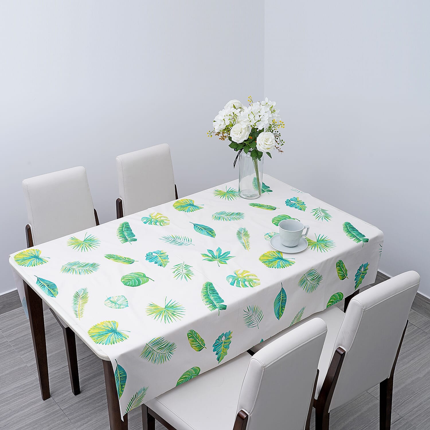 100% Waterproof PVC Table Cloth with Leaves Pattern (Size 200x137cm) - Ivory