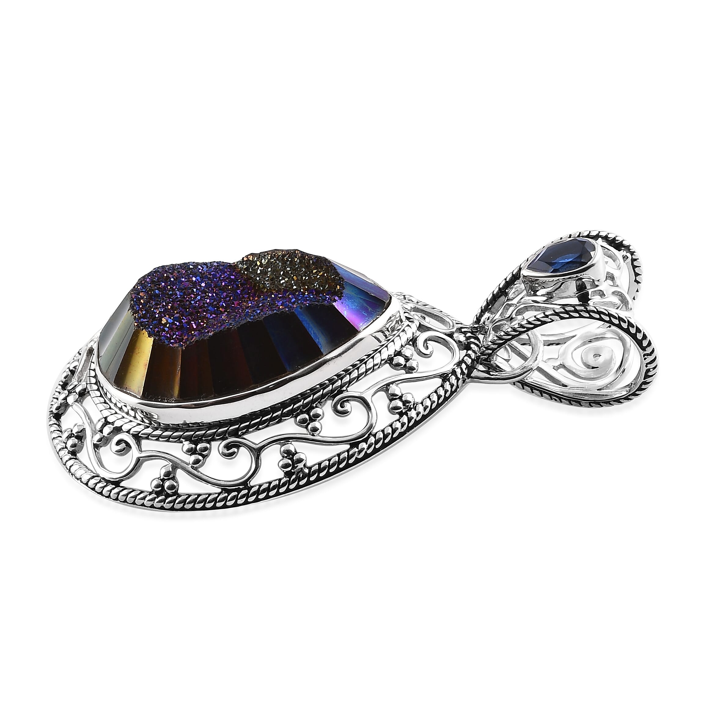 Sajen Silver CULTURAL FLAIR Collection- Agate and Doublet Quartz Pendant in Sterling Silver 24.08 Ct.