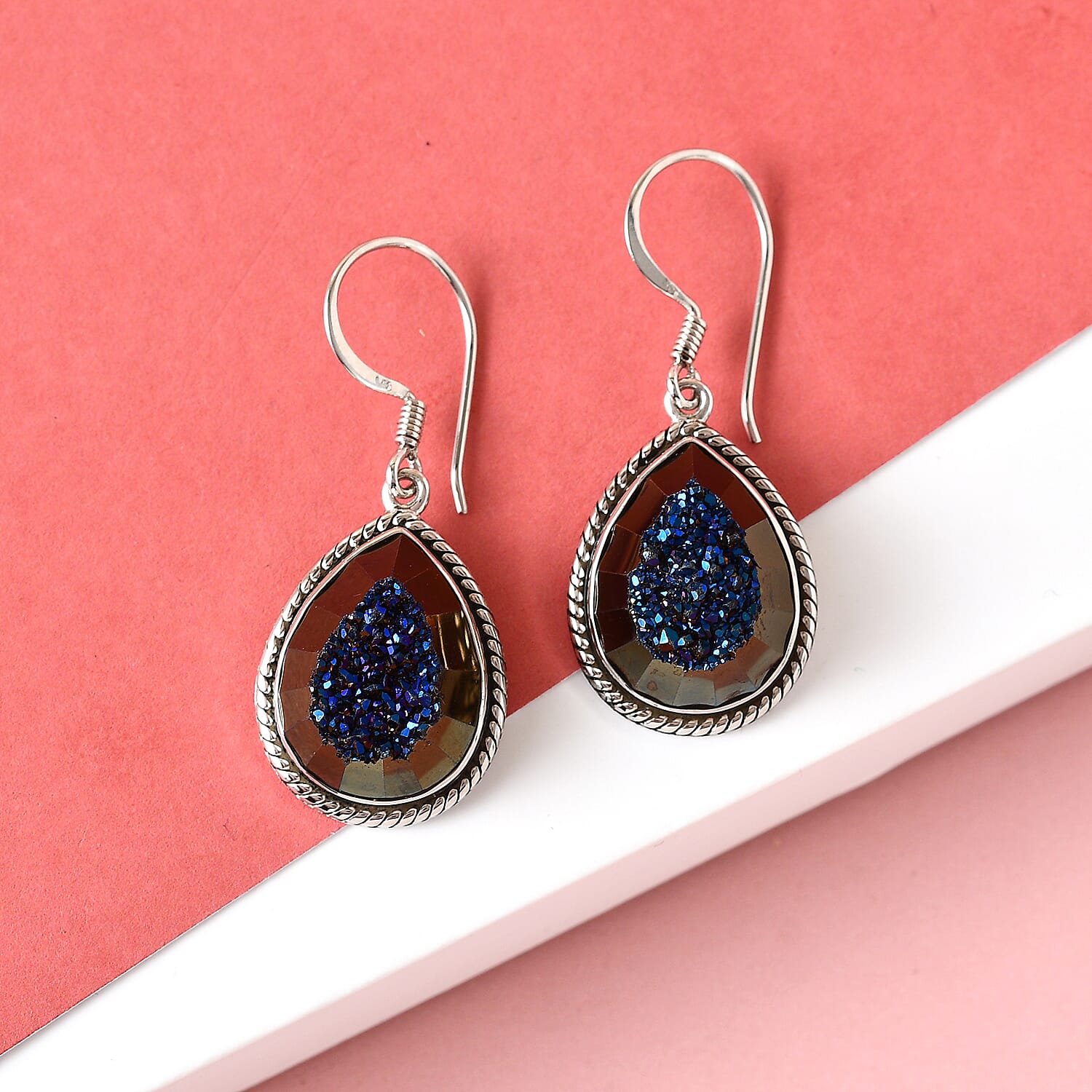 Sajen Silver 14.58 Ct. Blue Window Druzy Drop Earrings in Sterling Silver