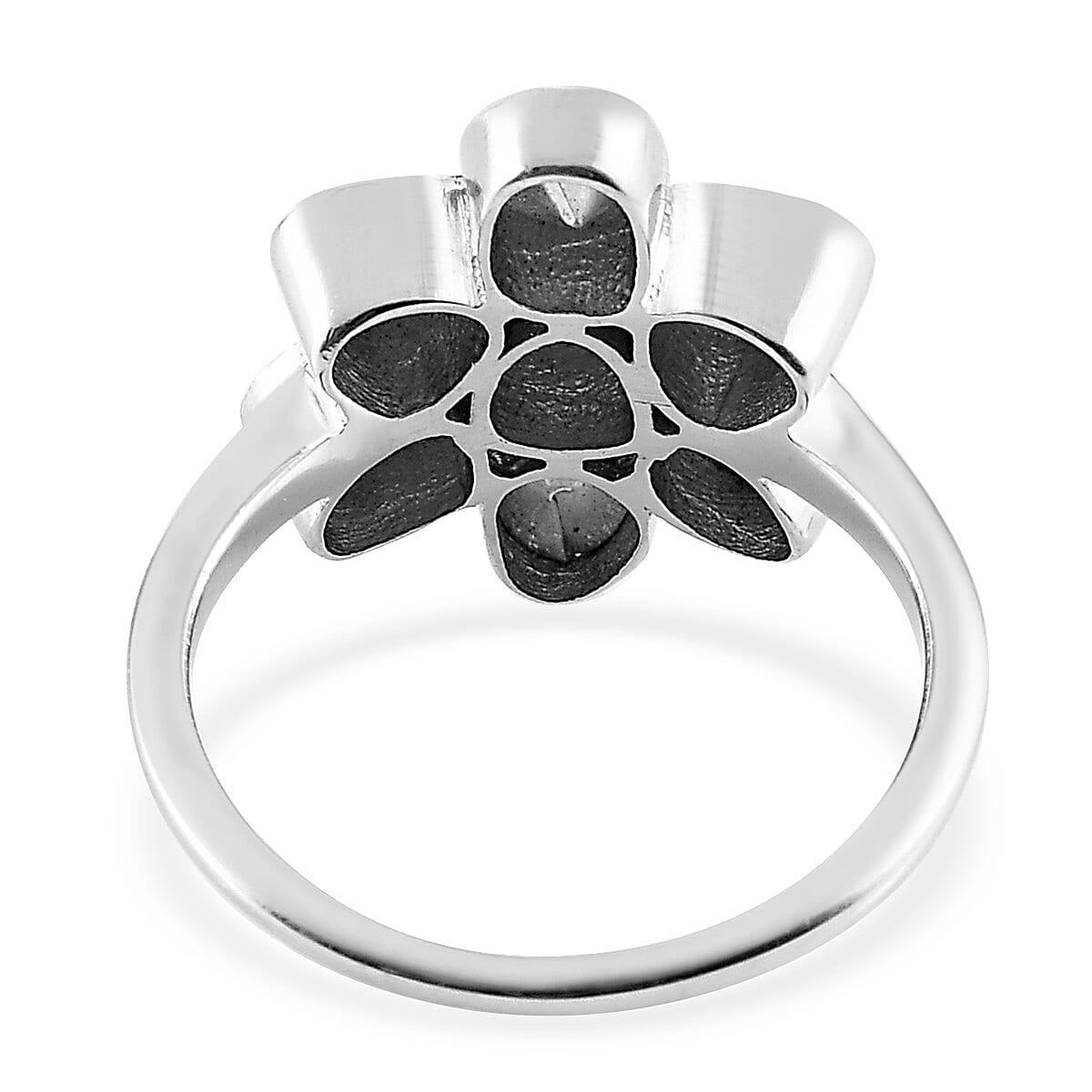 Artisan Crafted Polki Diamond Floral Ring in Platinum Overlay Sterling Silver 0.50 Cts