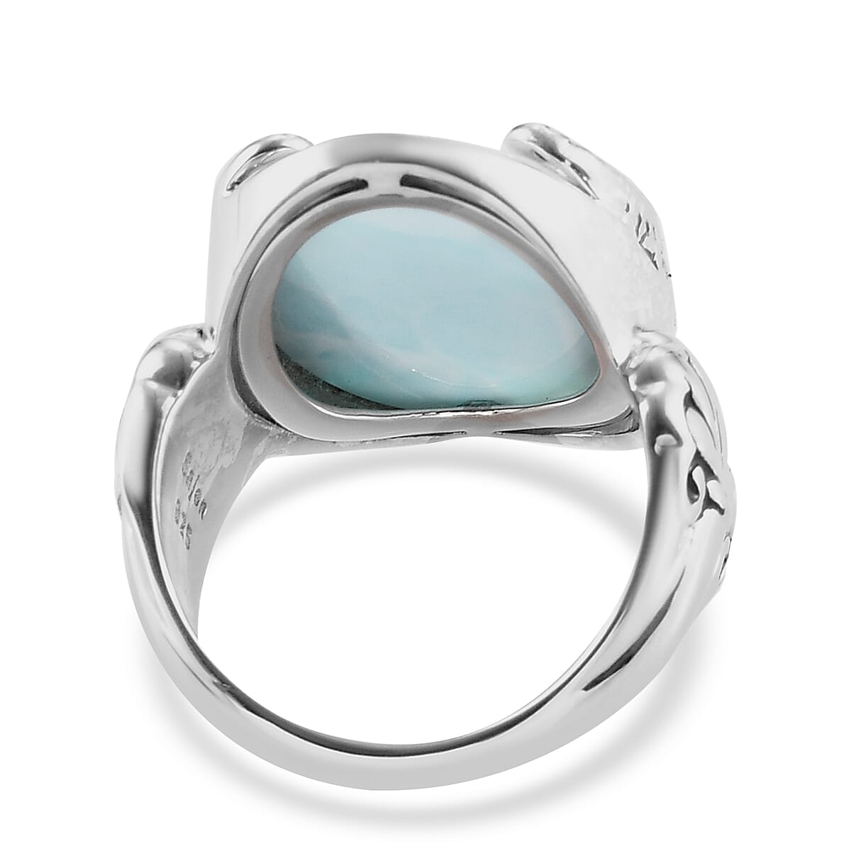 Sajen Silver NATURES JOY Collection - Larimar Enamelled Seahorse Ring in Platinum Overlay Sterling Silver 10.40 Ct.