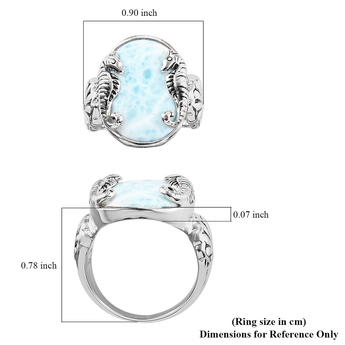 Sajen Silver NATURES JOY Collection - Larimar Enamelled Seahorse Ring in Platinum Overlay Sterling Silver 10.40 Ct.