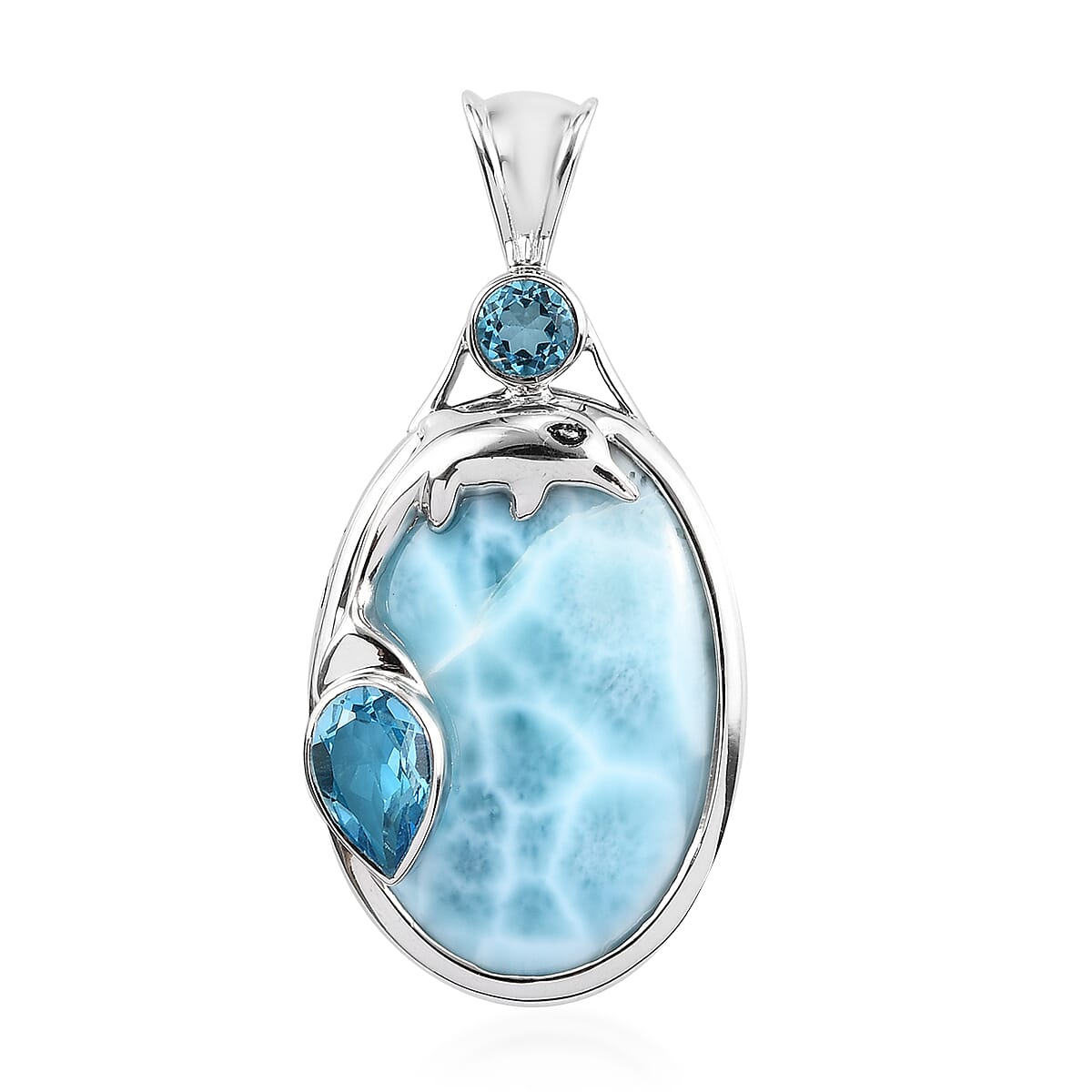 Sajen Silver NATURES JOY Collection - Larimar and Doublet Blue Quartz Pendant in Platinum Overlay Sterling Silver 20.58 Ct.