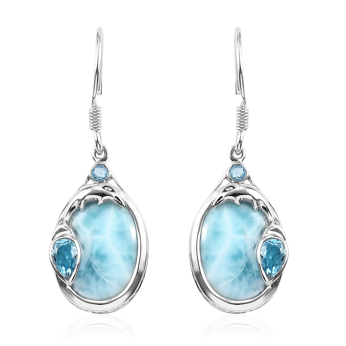 Sajen Silver NATURES JOY Collection - Larimar and Blue Doublet Quartz Hook Earrings in Platinum Overlay Sterling Silver 10.20 Ct.