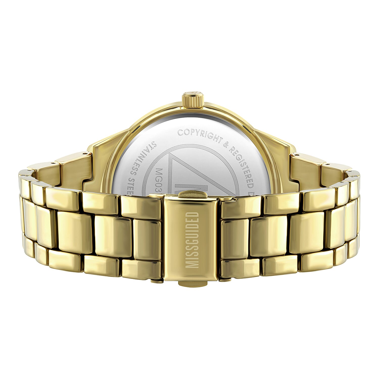 MISSGUIDED Ladies Gold Sunray Leopard Print Dial with Stone Set Bezel Watch in Gold Tone with Chain Strap