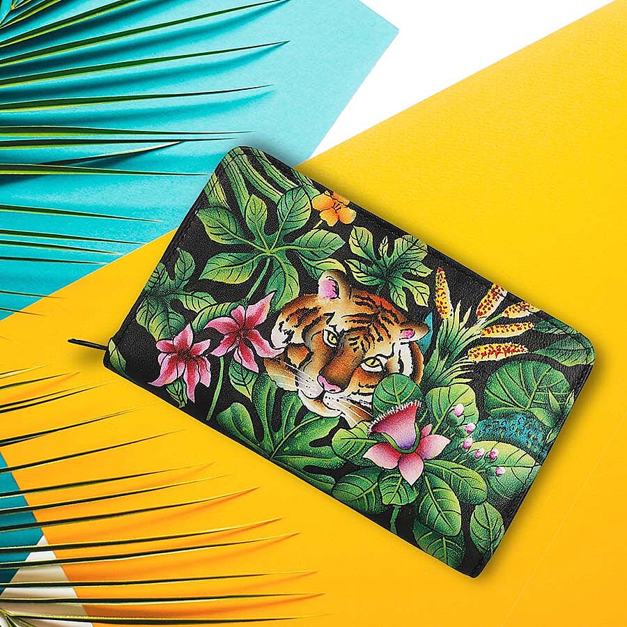 Portable Hand Printed Royal Bengal Tiger Theme Jewellery Organiser (Size 22x13x3Cm) - Green and Multi