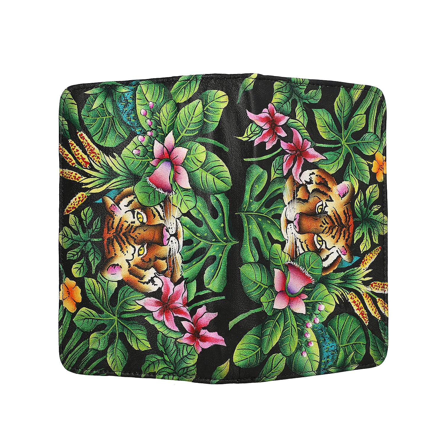 Portable Hand Printed Royal Bengal Tiger Theme Jewellery Organiser (Size 22x13x3Cm) - Green and Multi