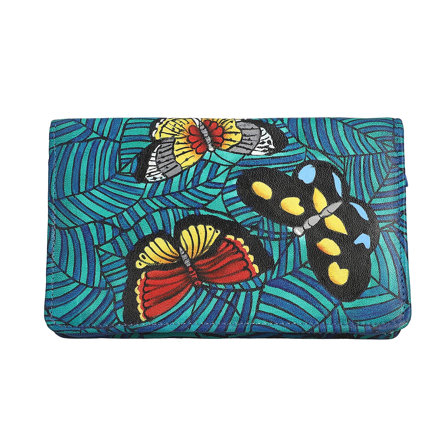 Portable Hand Printed Butterfly Theme Jewellery Organiser (Size 22x13x3Cm) - Green & Blue