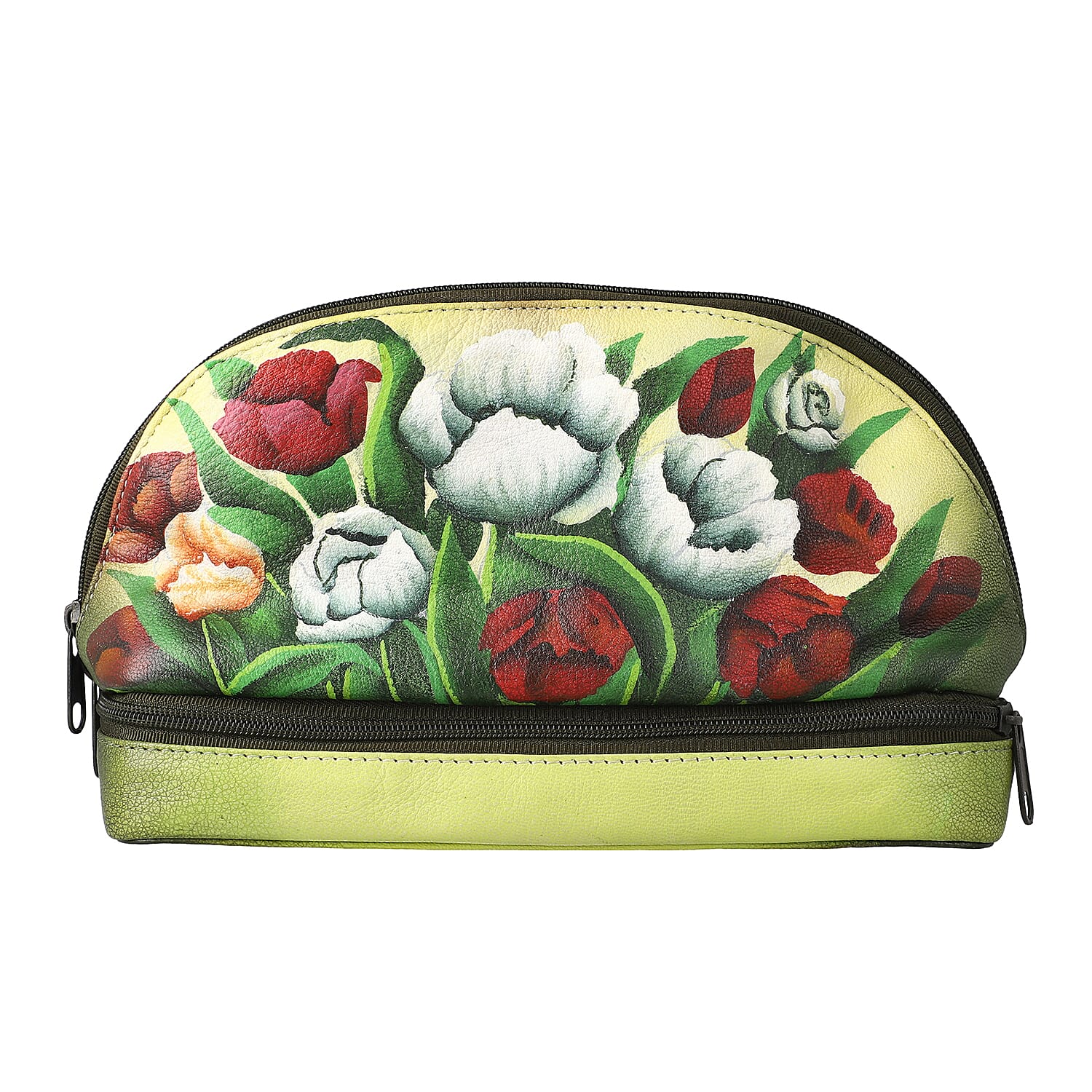 Portable Hand Printed Peony Theme Jewellery Organiser - Light Green