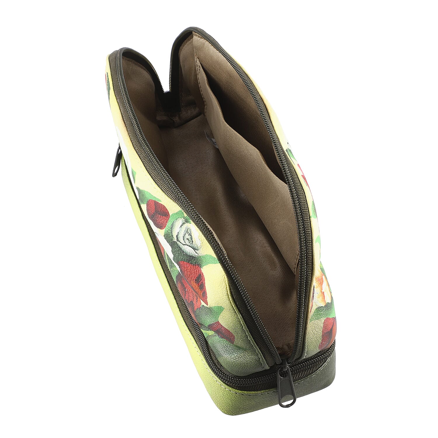 Portable Hand Printed Peony Theme Jewellery Organiser - Light Green