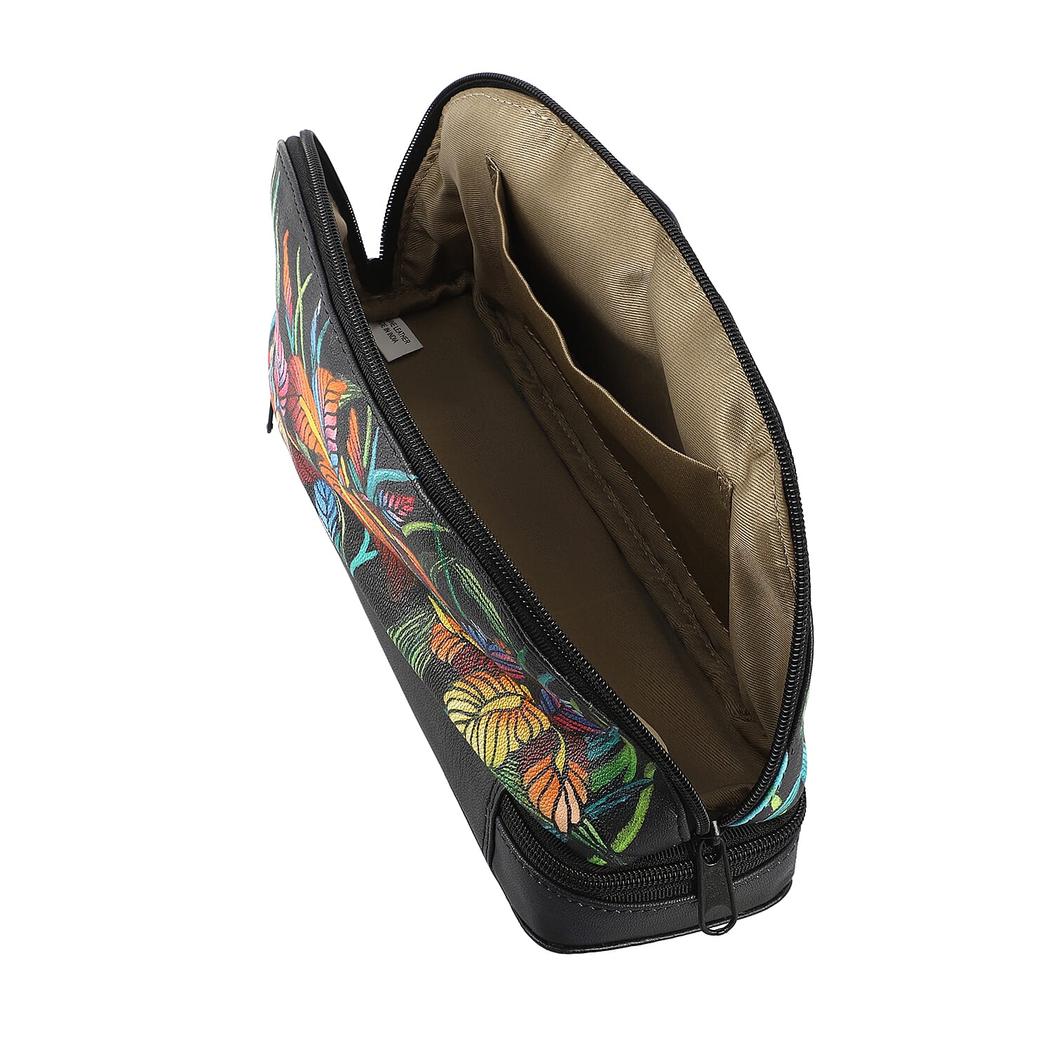 Leather Portable Hand Printed Lily Theme Jewellery Organiser (Size 20x15x8Cm) - Black