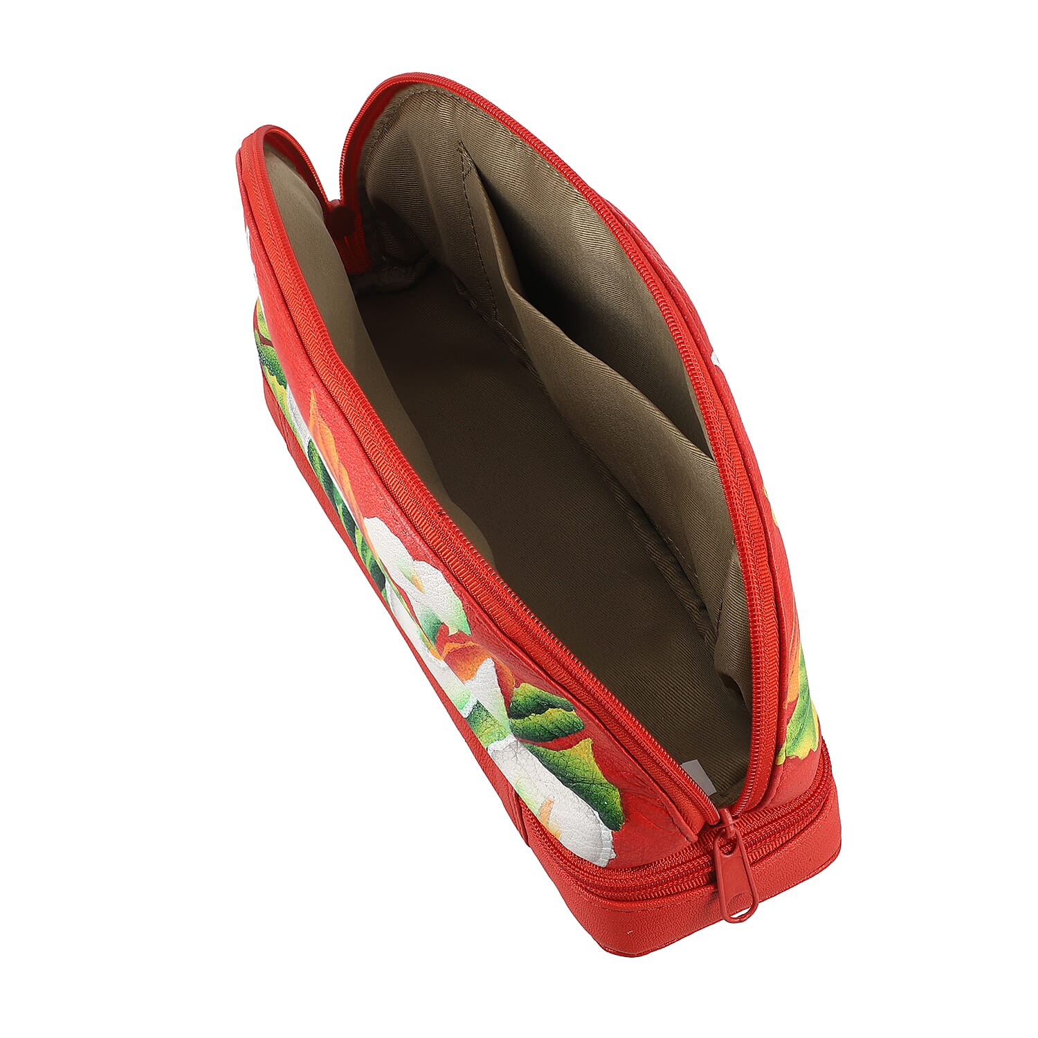 Leather Portable Hand Printed Calla Lilies Theme Jewellery Organiser (Size 20x15x8Cm) - Red