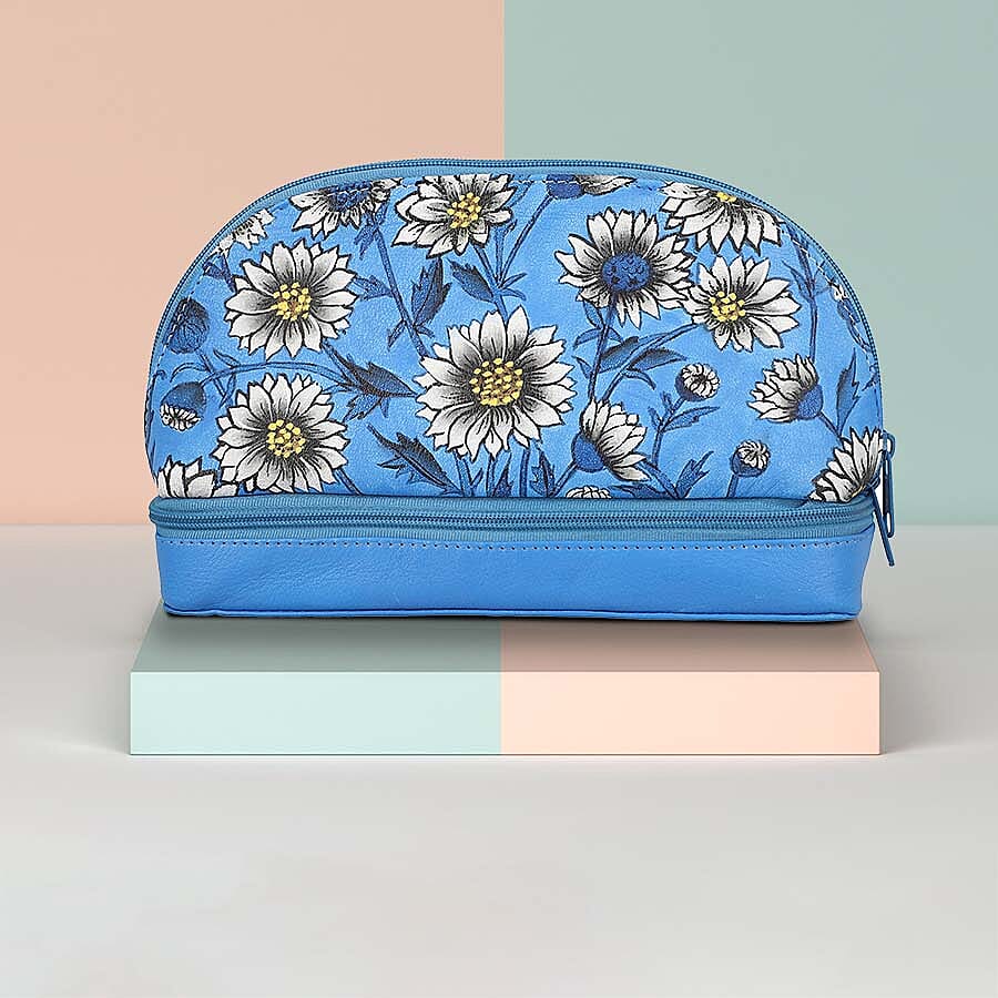 Portable Hand Printed Daisy Theme Jewellery Organiser (Size 20x15x8Cm) - Blue