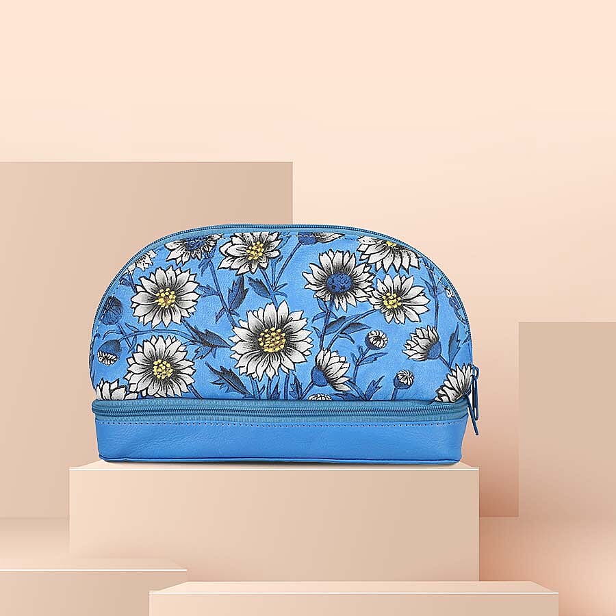 Portable Hand Printed Daisy Theme Jewellery Organiser (Size 20x15x8Cm) - Blue