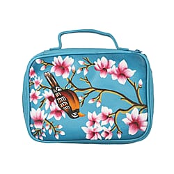 Portable Hand Printed Sparrow Theme Jewellery Organiser - Teal