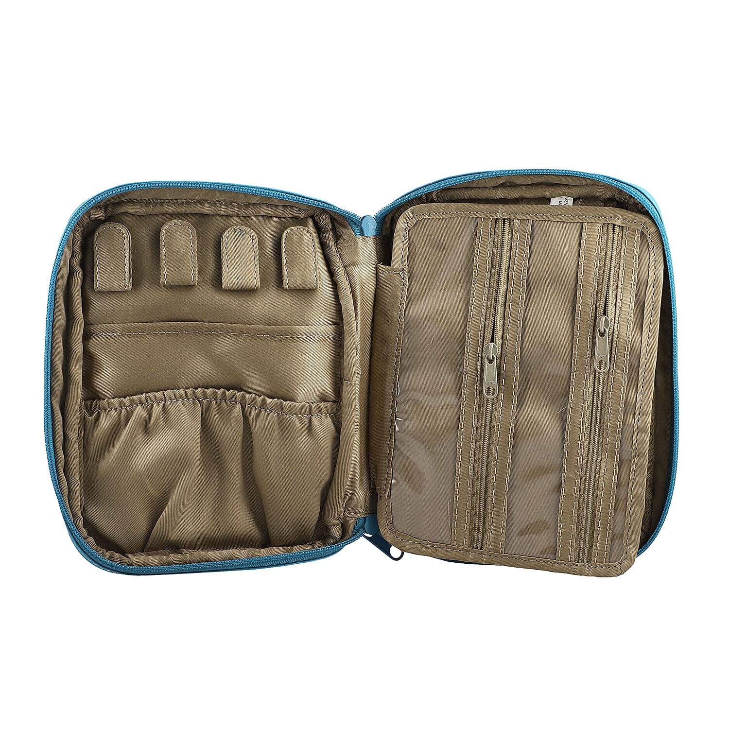 Portable Hand Printed Sparrow Theme Jewellery Organiser - Teal