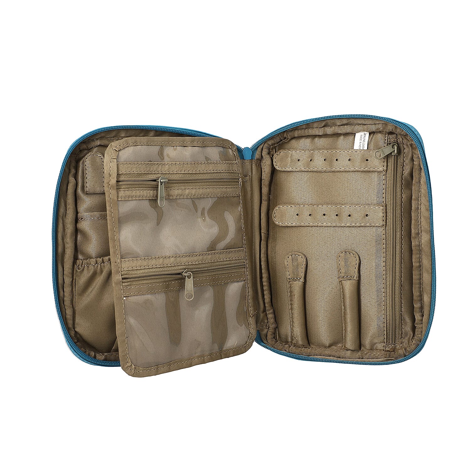 Portable Hand Printed Sparrow Theme Jewellery Organiser - Teal