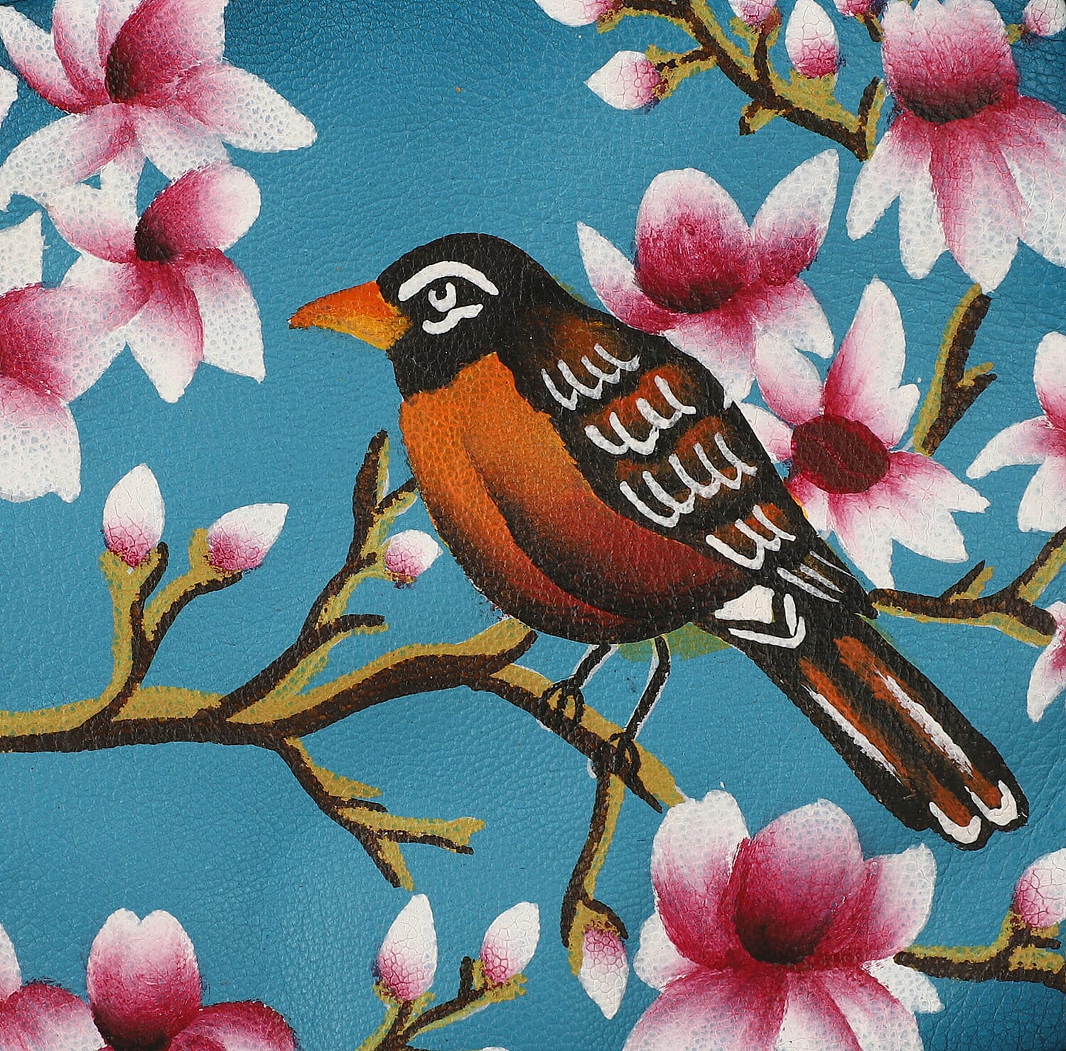 Portable Hand Printed Sparrow Theme Jewellery Organiser - Teal