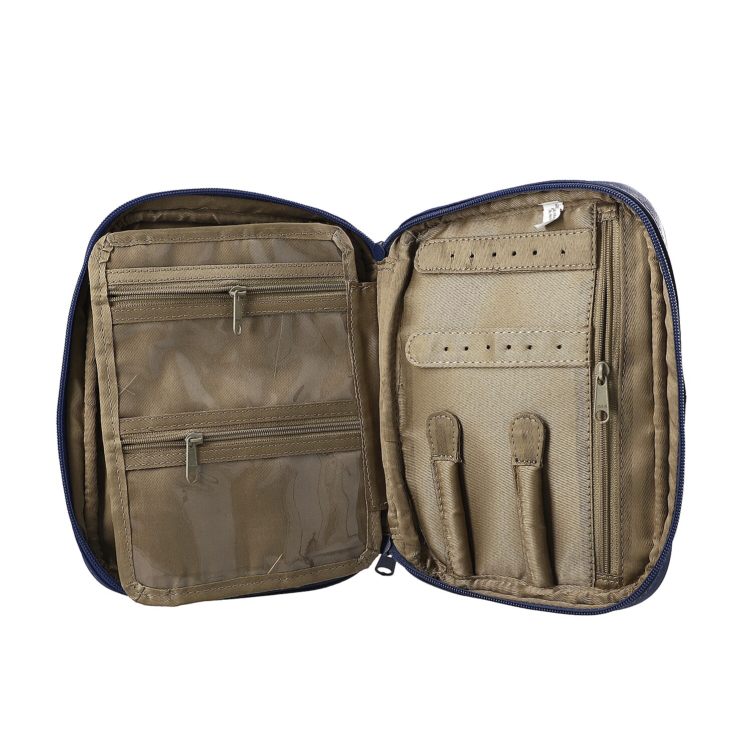 Portable Hand Painted Sunflower Theme Genuine Leather Jewellery Organiser - Navy