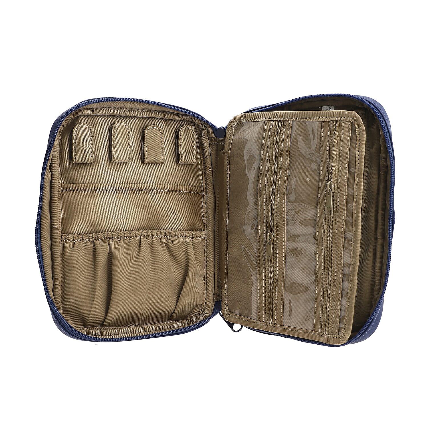 Portable Hand Painted Sunflower Theme Genuine Leather Jewellery Organiser - Navy