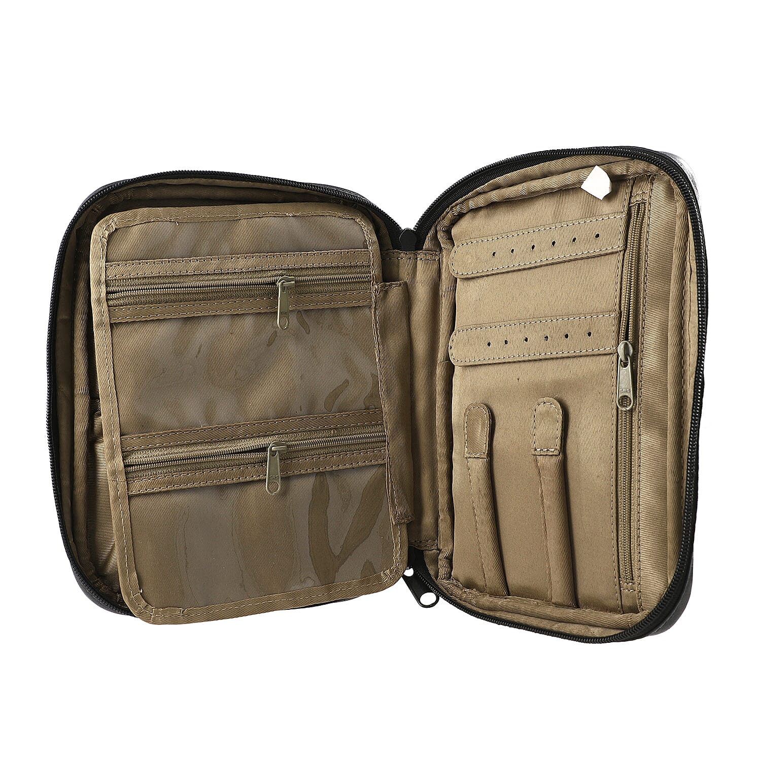 Portable Hand Painted Peacock Theme Genuine Leather Jewellery Organiser - Black