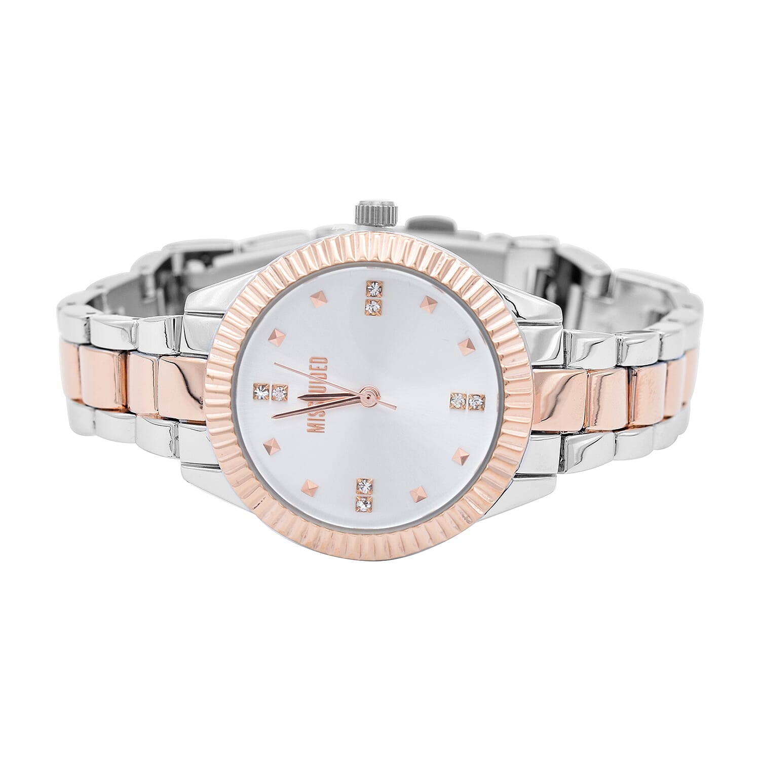MISSGUIDED Silver Dial Rose Gold Bezel Watch in Silver & Rose Gold Tone with Chain Strap