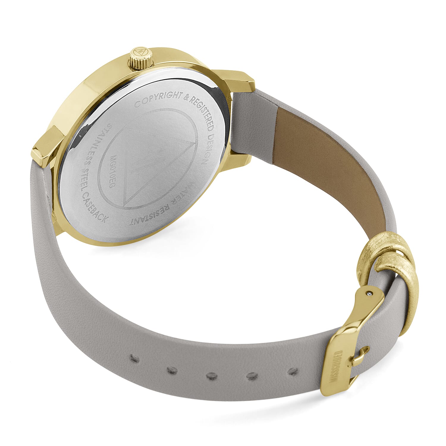 MISSGUIDED Watch with Gold Case, Round White Dial and Grey Padded Strap