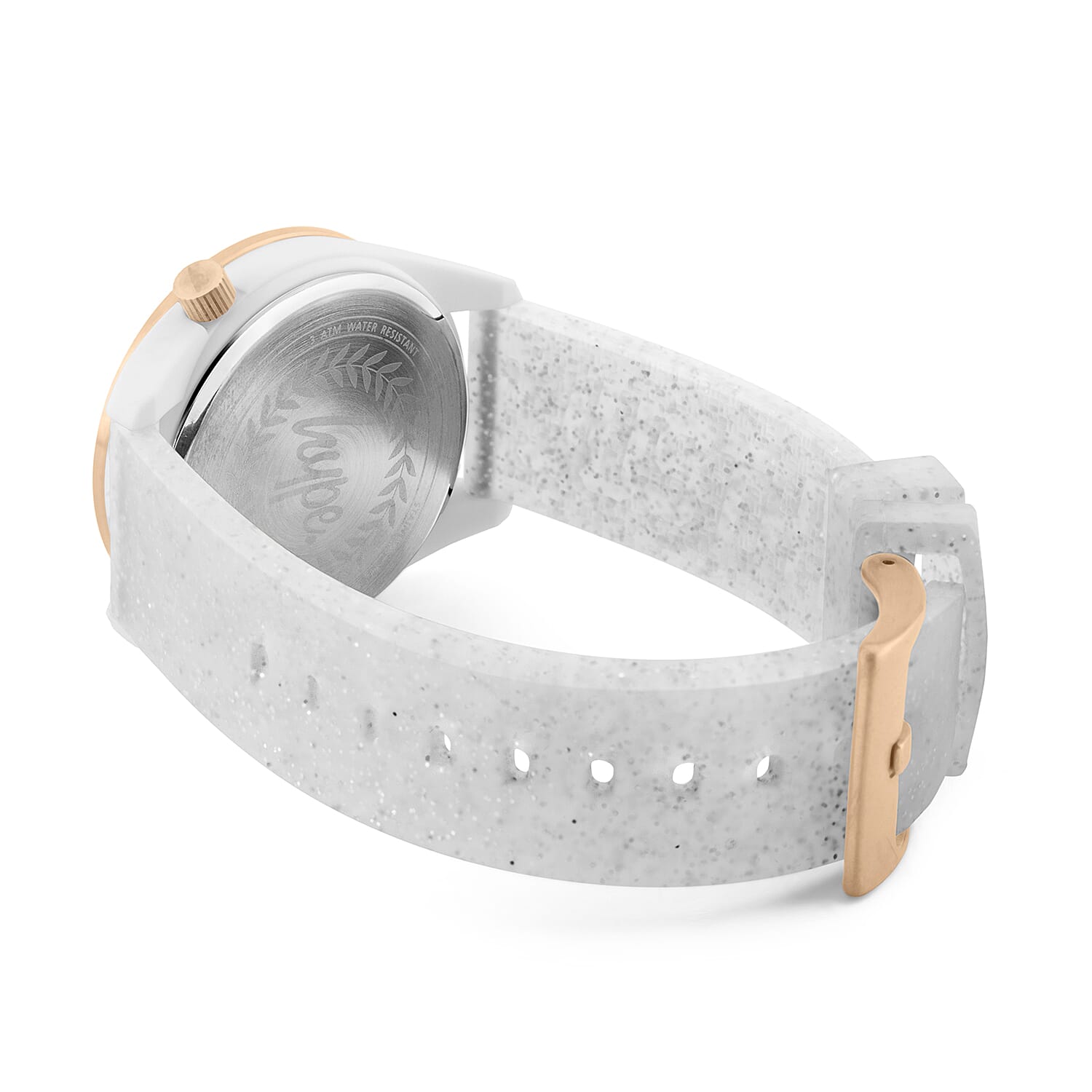 Hype Ladies Watch with White Glitter Silicone Strap, Silver Dial and Rose Gold Bezel