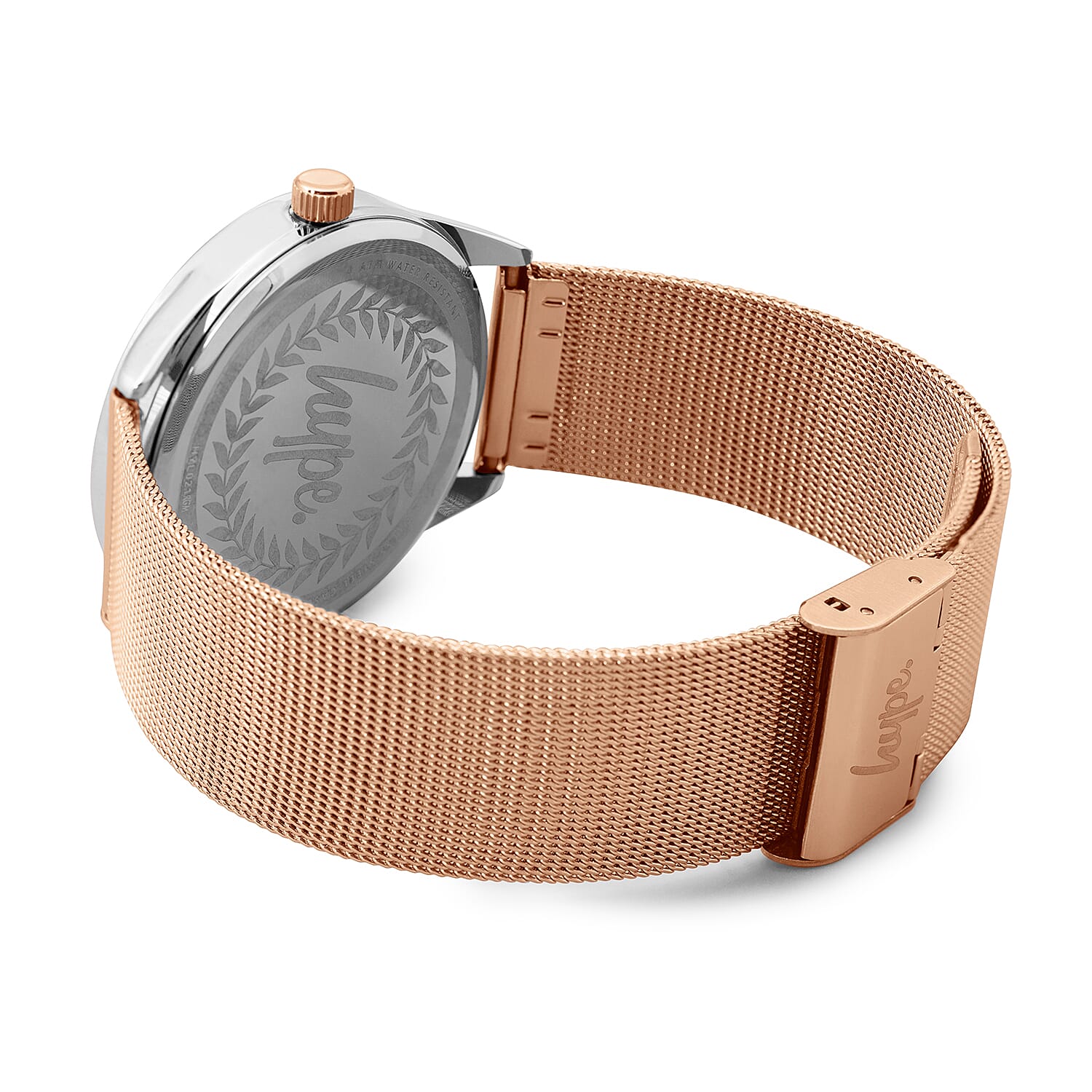 Hype Ladies Watch with Silver Case, Pale Rose Matte Mirror Dial and Rose Gold Mesh Strap