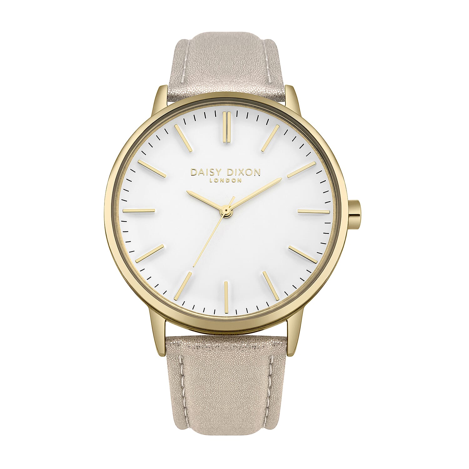 Daisy Dixon Harper Nude Metallic Strap With Overside Gold Case & White Dial Ladies Watch