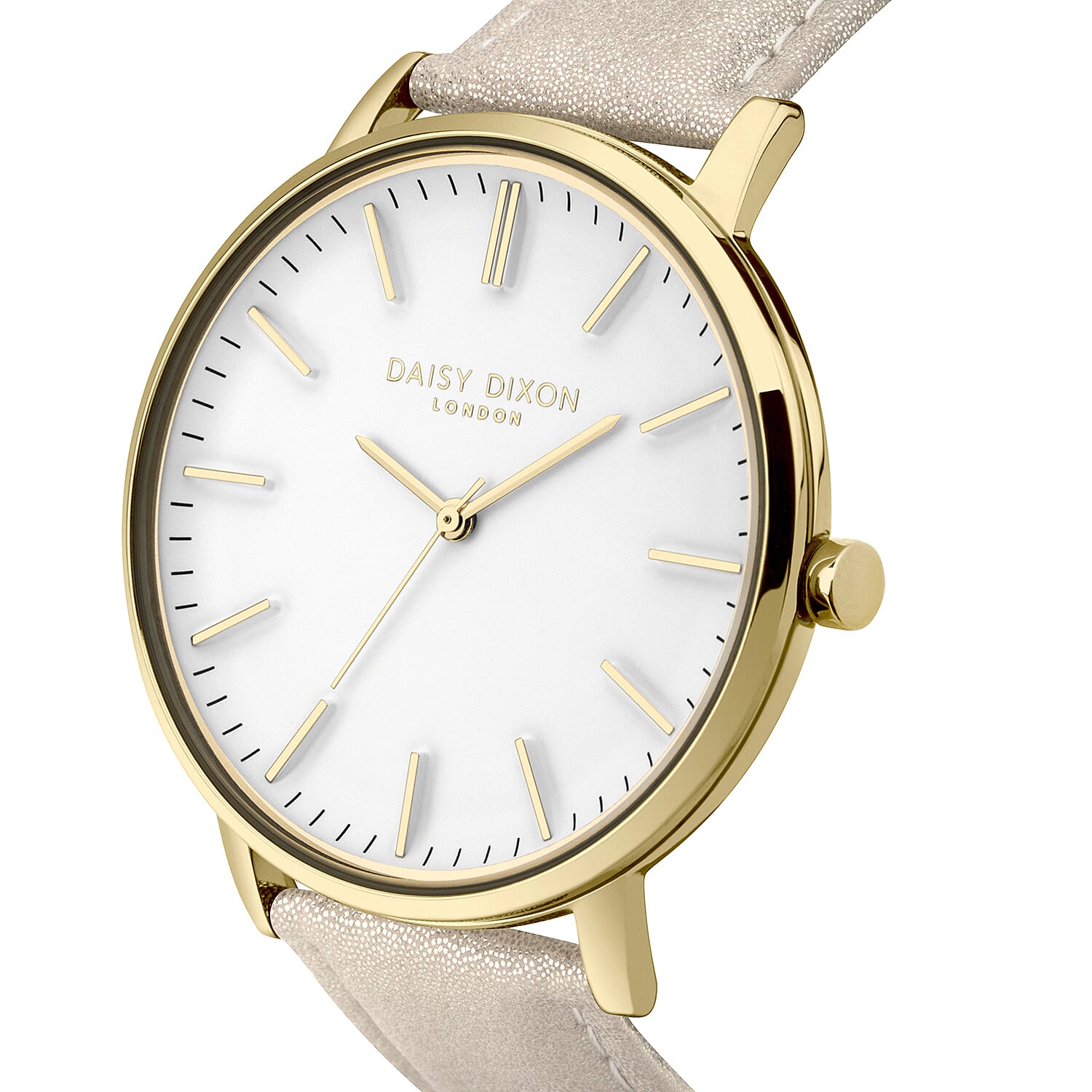 Daisy Dixon Harper Nude Metallic Strap With Overside Gold Case & White Dial Ladies Watch