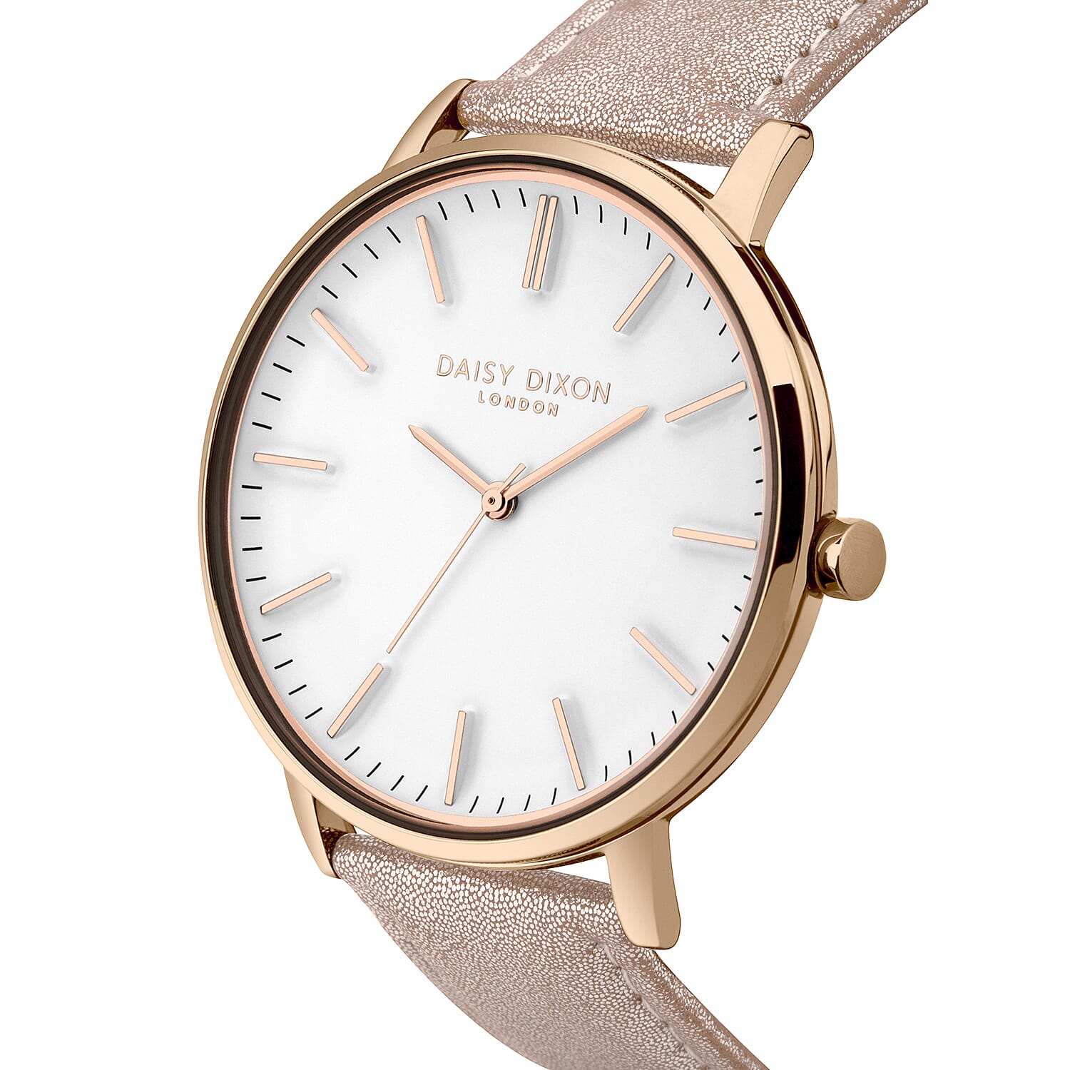 Daisy Dixon Harper Nude Metallic Strap With Overside Rose Gold Case & White Dial Ladies Watch