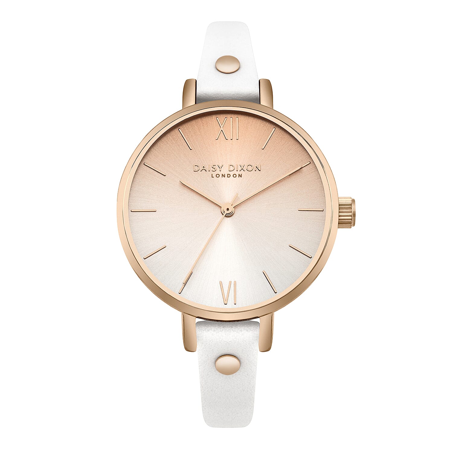 Daisy Dixon Hattie White Skinny Strap With Stud Embellishment & Graduated Ombre Dial Ladies Watch