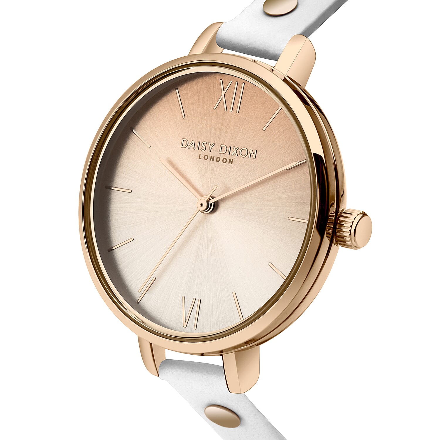 Daisy Dixon Hattie White Skinny Strap With Stud Embellishment & Graduated Ombre Dial Ladies Watch