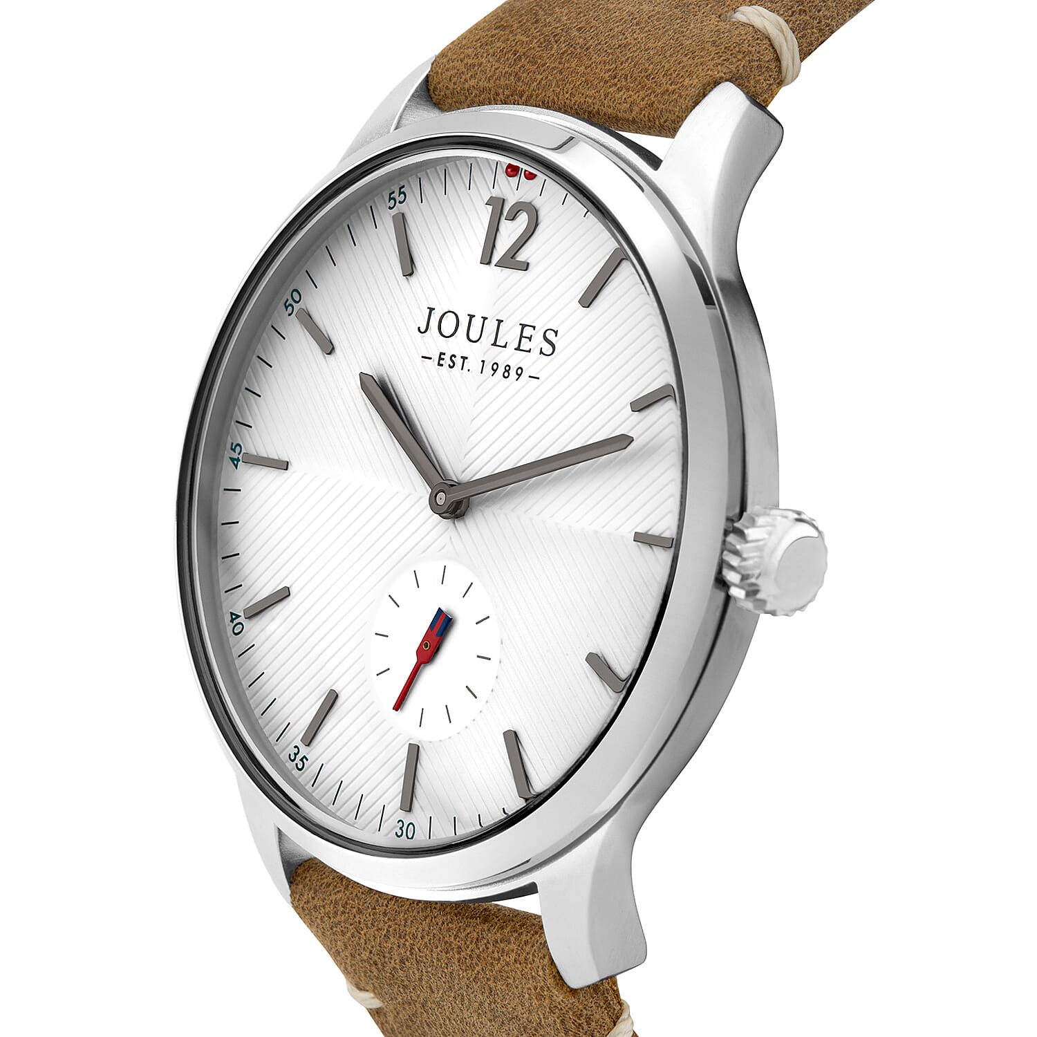 Joules Gents Watch with Matte White Dial and Tan Strap