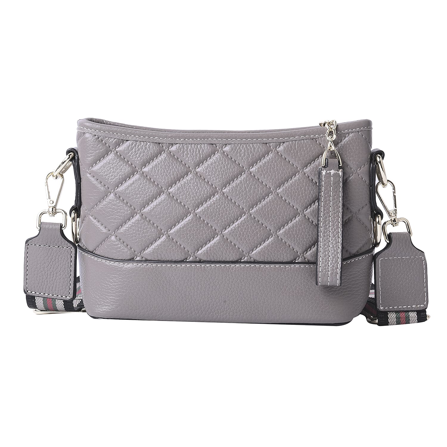 Genuine Leather Quilted Pattern Crossbody Bag Grey