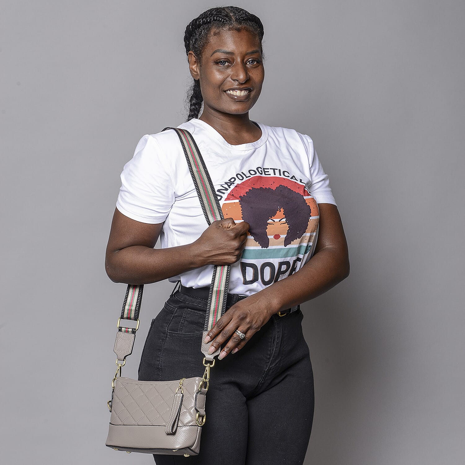 100% Genuine Leather Checkered Pattern Crossbody Bag (Size 20x8x15cm) - Grey