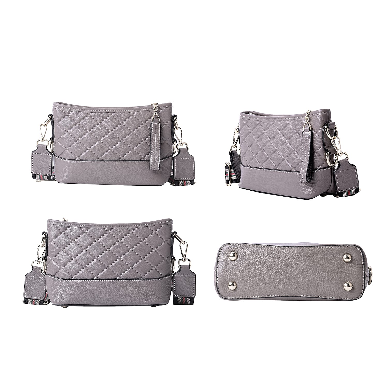 100% Genuine Leather Checkered Pattern Crossbody Bag (Size 20x8x15cm) - Grey