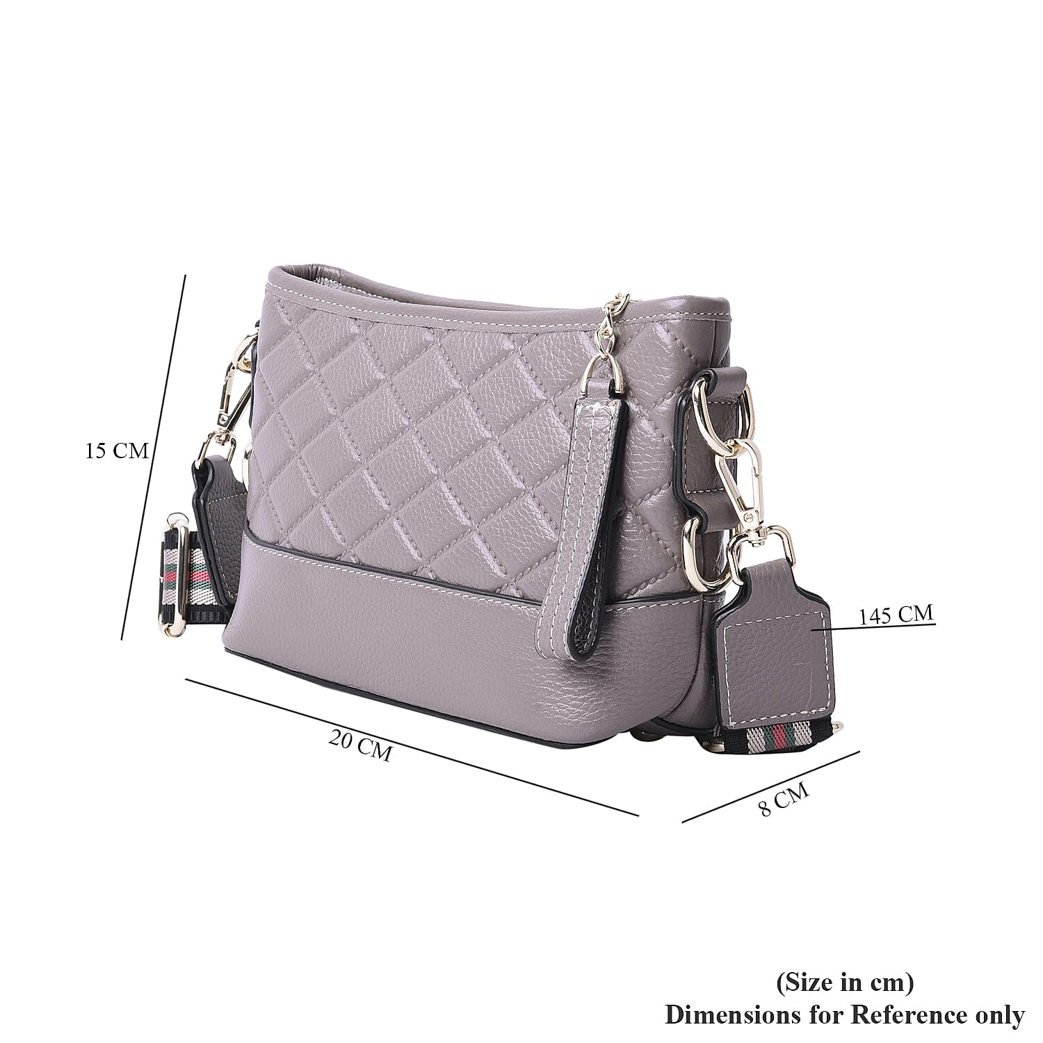100% Genuine Leather Checkered Pattern Crossbody Bag (Size 20x8x15cm) - Grey