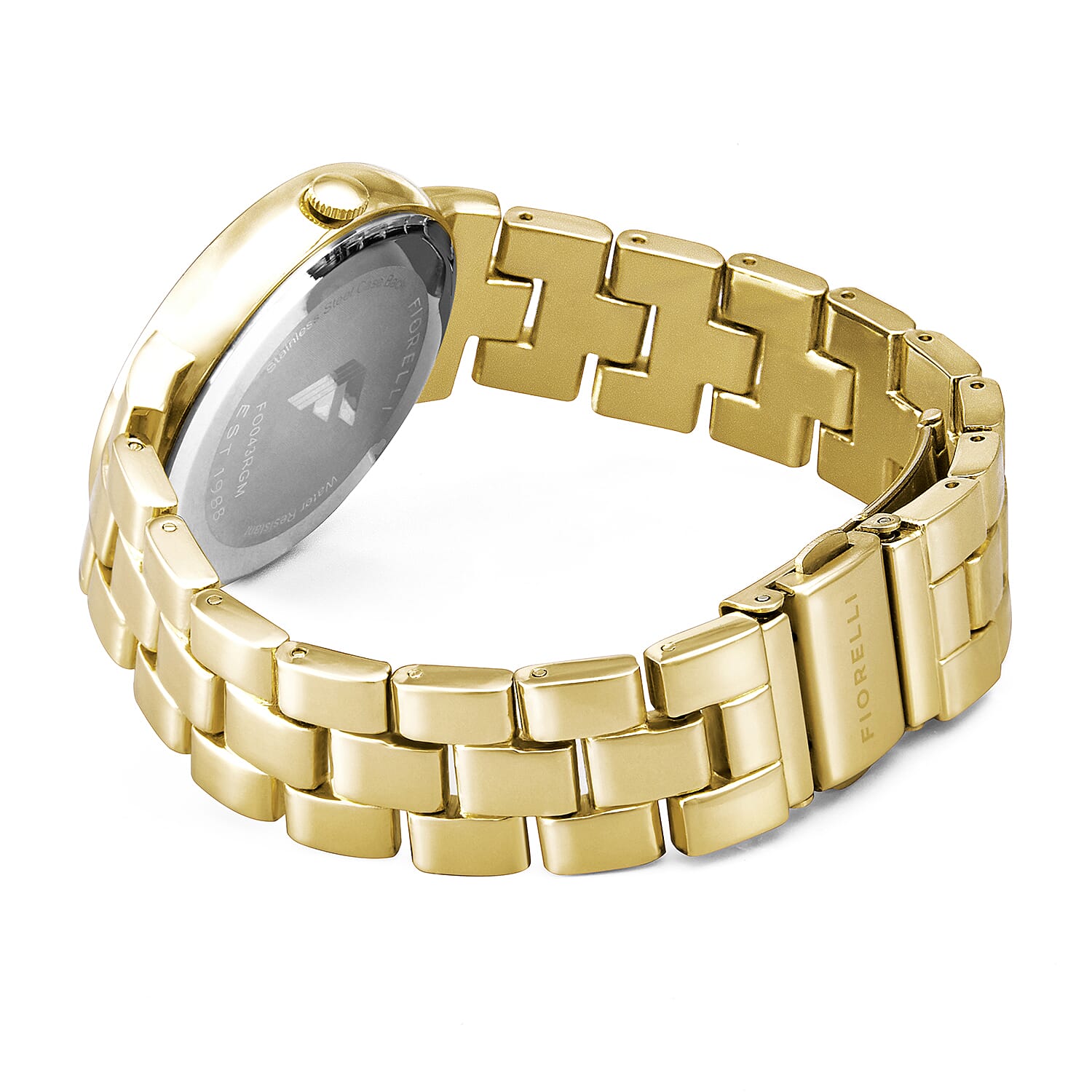 Fiorelli Ladies Watch with Round Red Floral Dial and Gold Tone Bracelet