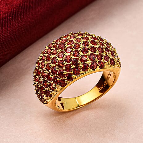 Red Sapphire Cluster Ring in Yellow Gold Overlay Sterling Silver 3.76 Ct.